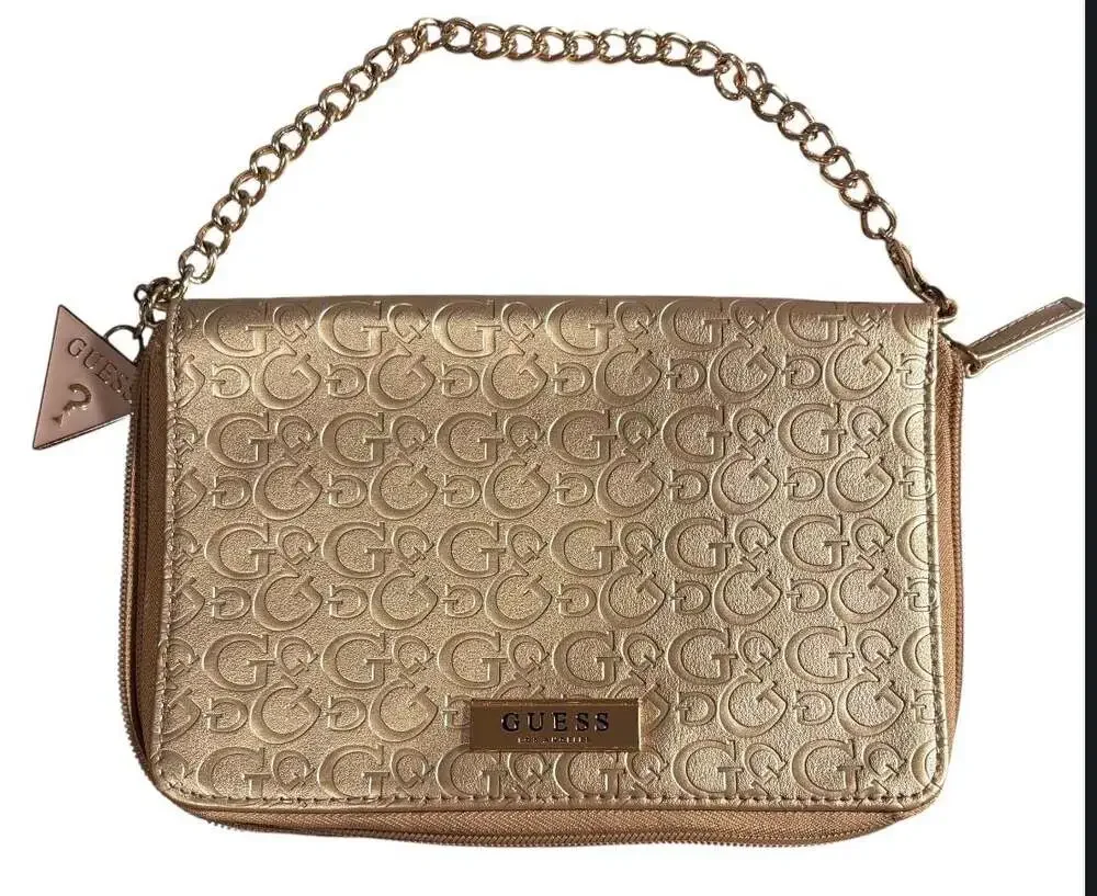 GUESS Los Angeles Dahlia Rose Gold Debossed Logo Travel Wristlet Clutch